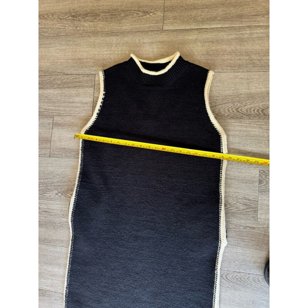 NWT Tank Sweater Knit Midi Black Cream Stretch Dress Sz S Pockets Mockneck - Picture 9 of 16